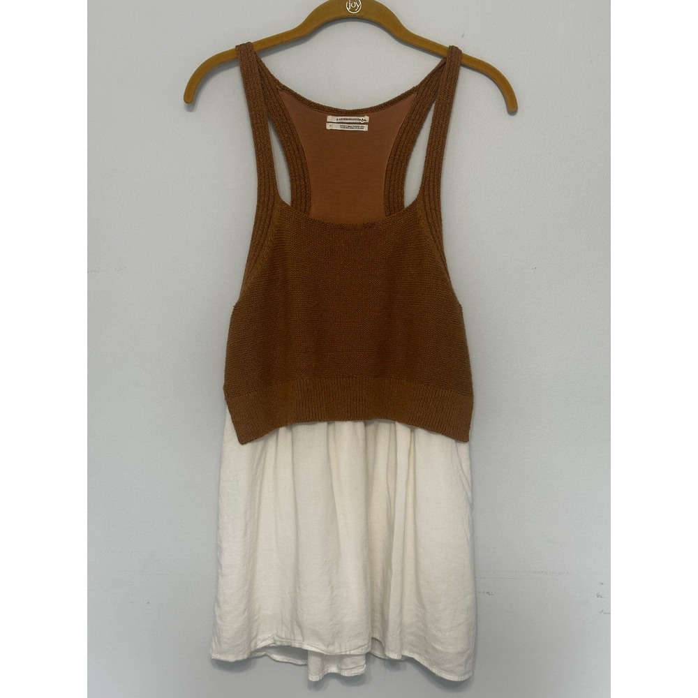 Anthropologie Mixed Media Knit Racerback Tank Top Brown White L